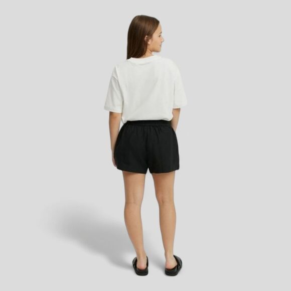 Madewell Linen High Elastic‎ Waist Flat Front Pull On Dress Shorts Black M NWT - Picture 11 of 13